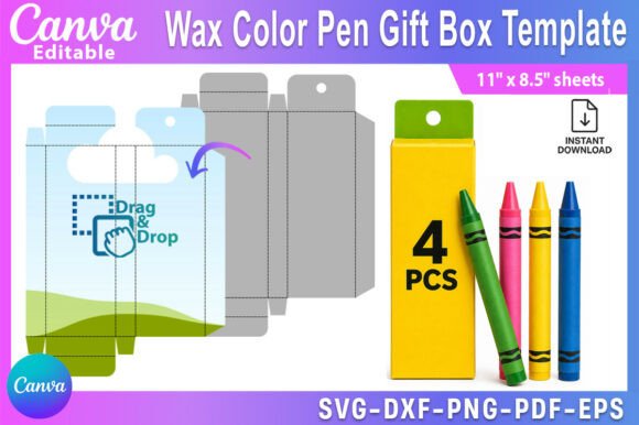 Editable Wax Color Pen Gift Box Template