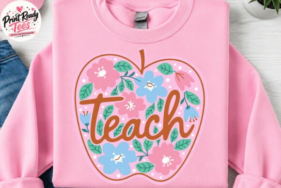 Floral Teach Apple Kids PNG, Teacher PNG