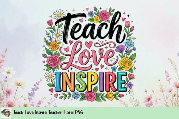 Teach Love Inspire Teacher Floral PNG