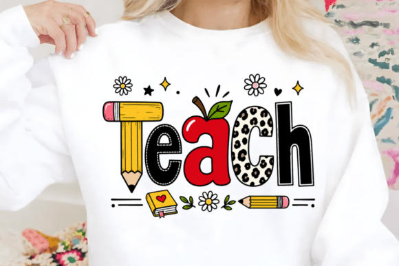 Trendy Teacher Leopard Typography PNG
